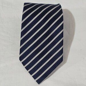Donald J Trump Signature Silk Necktie - Blue White Striped - 3 5/8" x 62"